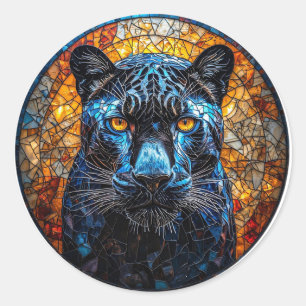 Majestätisk Panter Mozaik Djungeldesign Runt Klistermärke
