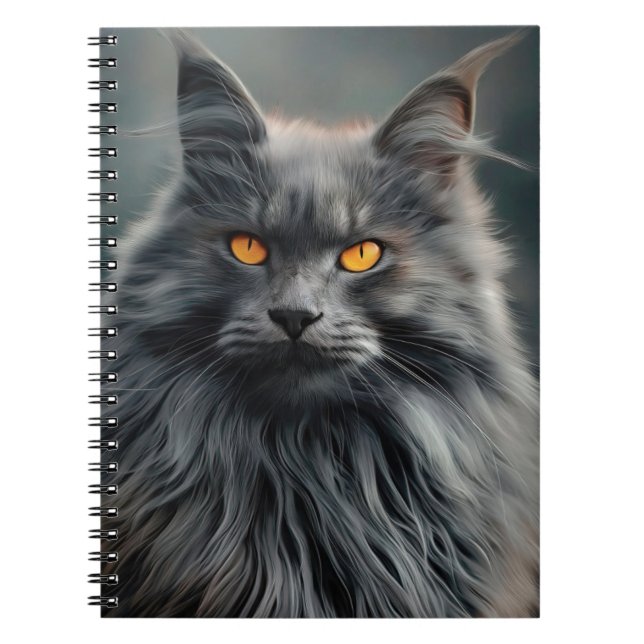 Majestätisk porträttdesign av långhårig katt anteckningsbok (Framsidan)