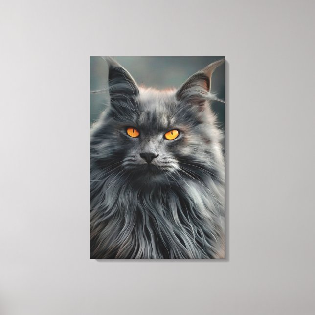 Majestätisk porträttdesign av långhårig katt canvastryck (Framsida)