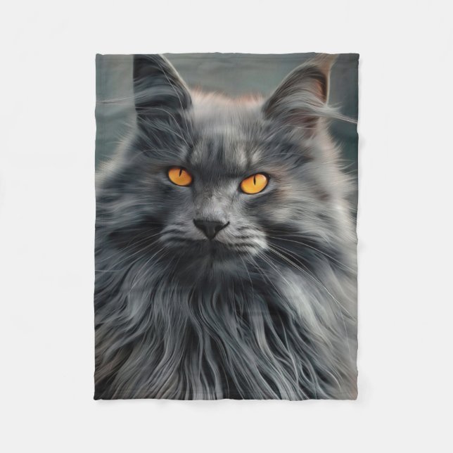 Majestätisk porträttdesign av långhårig katt fleecefilt (Framsidan)