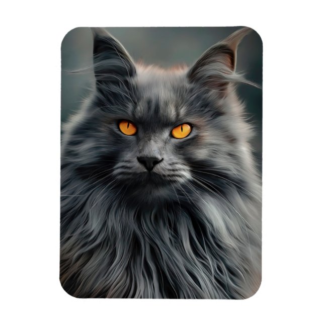 Majestätisk porträttdesign av långhårig katt magnet (Vertikal)