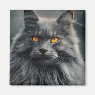 Majestätisk porträttdesign av långhårig katt magnet