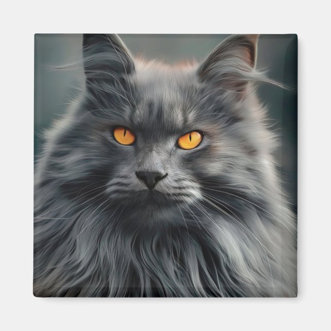 Majestätisk porträttdesign av långhårig katt magnet (Framsidan)