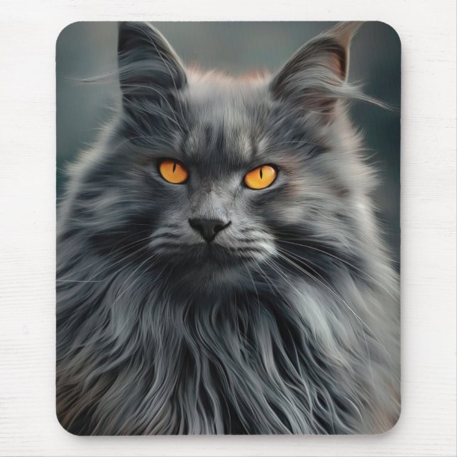 Majestätisk porträttdesign av långhårig katt musmatta (Framsidan)