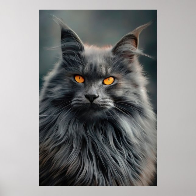 Majestätisk porträttdesign av långhårig katt poster (Framsidan)
