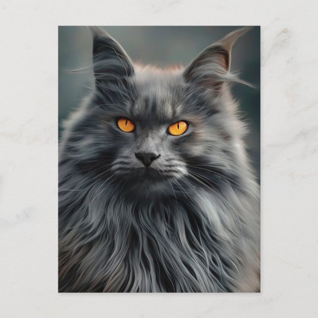 Majestätisk porträttdesign av långhårig katt vykort (Framsida)