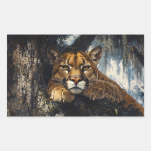 Majestätisk Puma i Skog Rektangulärt Klistermärke
