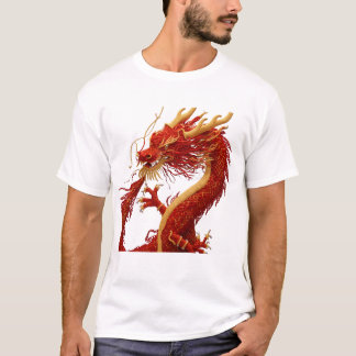 Majestätisk röd och gul orientalisk drak-grafisk t shirt