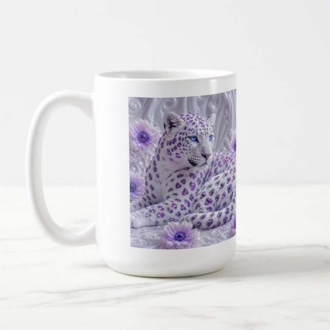 Majestätisk Royal Lila Juvelbesatt Leopard Konst Kaffemugg (Vänster)