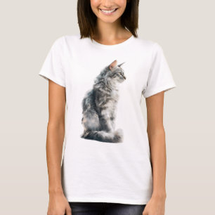 Majestätisk Silver Maine Coon Katt Porträtt Kvinno T Shirt