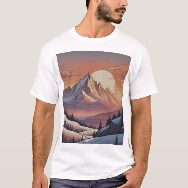 Majestätisk snöig bergslandskaps konst t shirt (Framsida)
