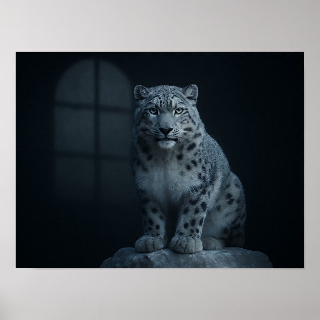 Majestätisk snöleopard i melankolisk månsken  poster (Framsidan)