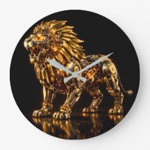 Majestätisk Steampunk Guld Lejon Väggur