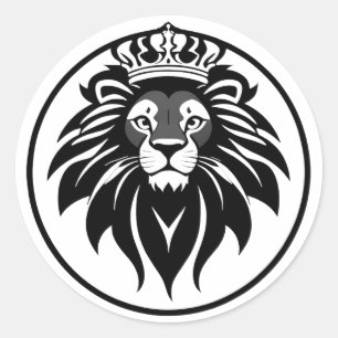Majestätisk svart cirkel Lejon Kam Logo Med Krona Runt Klistermärke