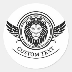 Majestätisk svart cirkel Lejon Kam Logo Med Krona Runt Klistermärke