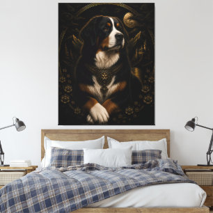 Majestätisk svart guld Bernese Mountain Dog konst Canvastryck