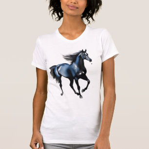 Majestätisk svart häst galopperande kvinnlig konst t shirt