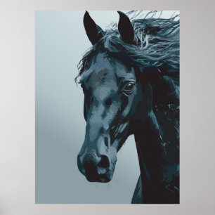 Majestätisk svart hästporträtt poster