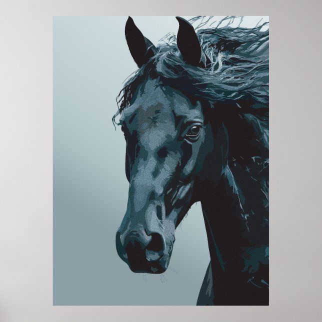 Majestätisk svart hästporträtt poster (Framsidan)