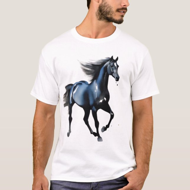 Majestätisk svart hingst galopperande herrgrafisk  t shirt (Framsida)