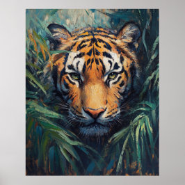 Majestätisk tiger i djungelns lövverk poster