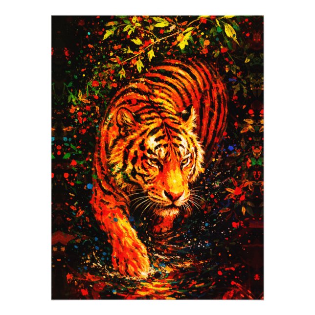 Majestätisk tiger i vatten Färgrik stänk Fototryck (Framsidan)
