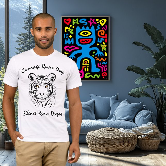 Majestätisk Tiger Linje Konst  - Mod Löper Djupt T Shirt (Skapare uppladdad)