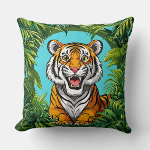 Majestätisk tiger rytande i livfull jungel kudde