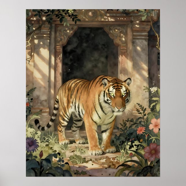Majestätisk tiger som går genom gamla sanddyner poster (Framsidan)
