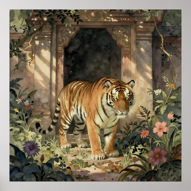 Majestätisk tiger som går genom gamla sanddyner poster (Framsidan)