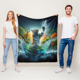 Majestätisk Tiger Splash Fantasy Vilda Djur Natur Fleecefilt