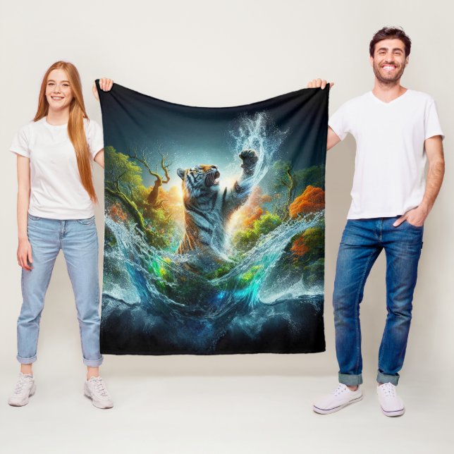 Majestätisk Tiger Splash Fantasy Vilda Djur Natur Fleecefilt (På plats)
