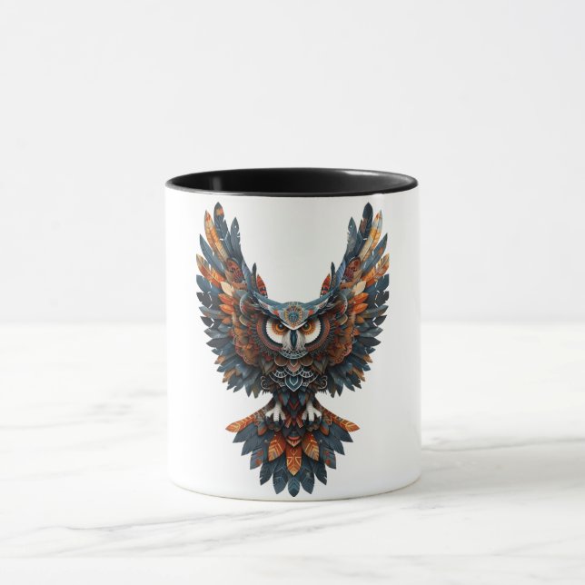 Majestätisk tribal uggla konst kaffemug mugg (Center)
