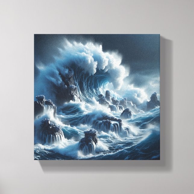 Majestätisk turkos havsvåg under dramatisk storm canvastryck (Framsida)