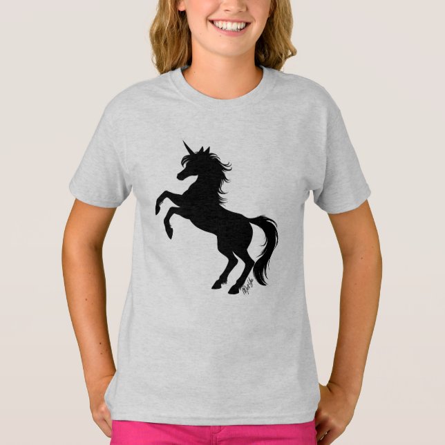 Majestätisk Unicornkonstflicka T-tröja för grå T-shirt (Framsida)