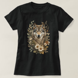 Majestätisk Varg Blommig Natur T-Shirt