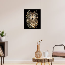 Majestätisk Varg Blommig Natur T-Shirt Poster