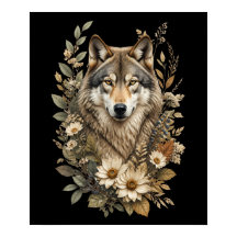 Majestätisk Varg Blommig Natur T-Shirt