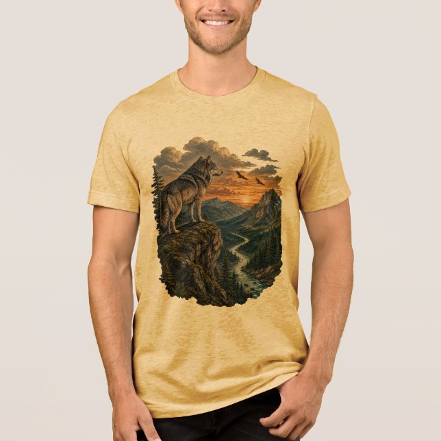 Majestätisk varg i bergsvildmark Design T Shirt (Framsida)