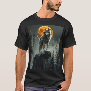 Majestätisk Varg Under Månsken – Wildlife Grafik T Shirt