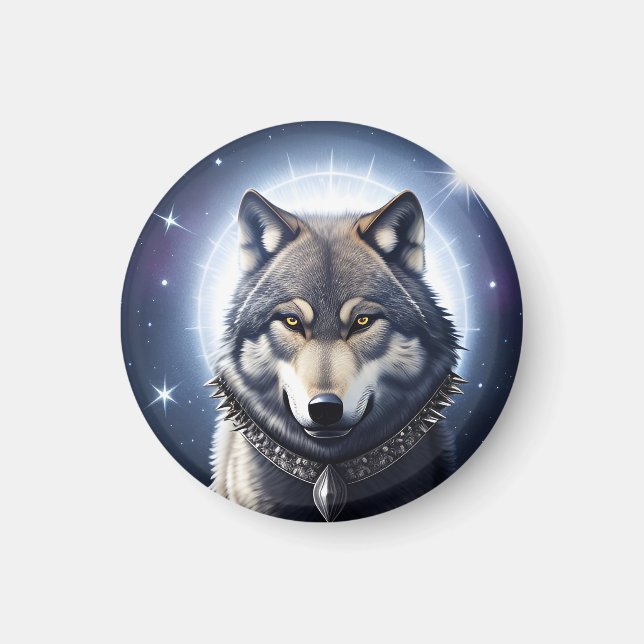 Majestätisk Varg Under Stjärnhimmel Magnet (Framsidan)