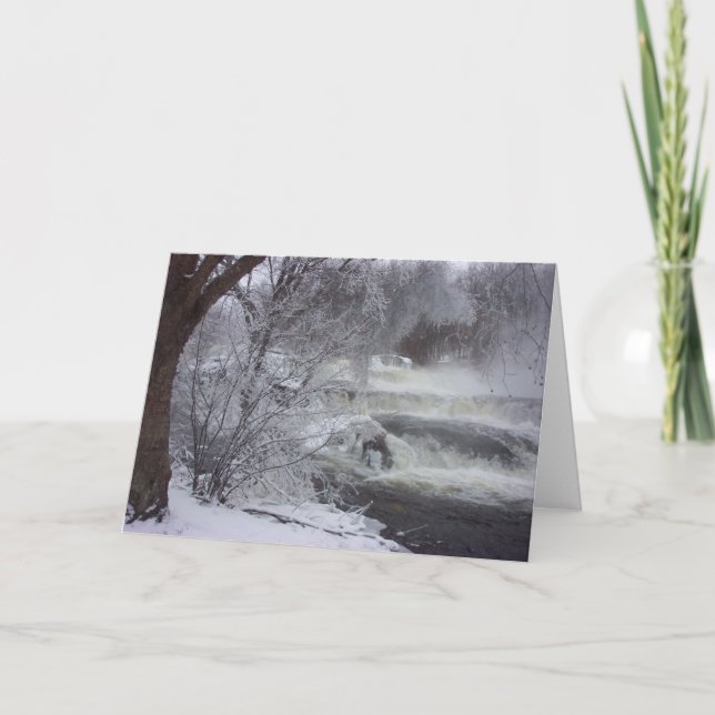 Majestätisk vattenfallandligjulkort helgkort (Framsida)