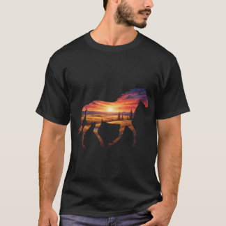 Majestätisk vild häst siluett gyllene solnedgång n t shirt