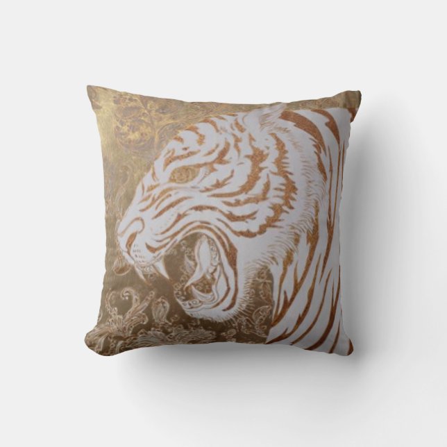 Majestätisk vit tiger kastkudde – Barock lyx Kudde (Framsida)