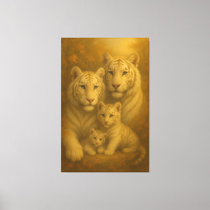 Majestätisk vit tigerfamilj – Finkonst Canvas Prin