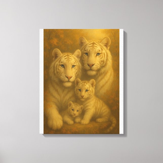 Majestätisk vit tigerfamilj – Finkonst Canvas Prin (Framsida)