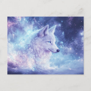 Majestätisk vit varg i lila nebulosa vykort