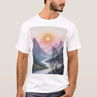 Majestätiska berg med illusion av varg t shirt