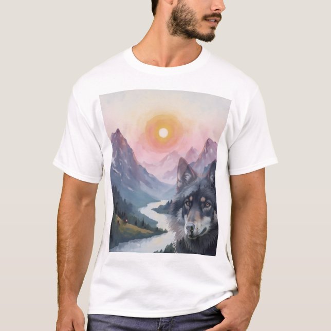 Majestätiska berg med illusion av varg t shirt (Framsida)