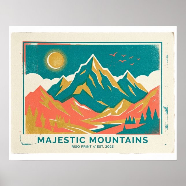 Majestätiska berg Risograftryck  Poster (Framsidan)